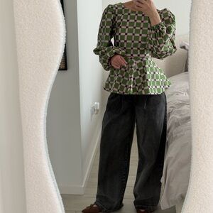 Stine Goya Checkered Blouse – Green & Pink, XS - S